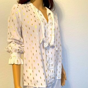Anthropology Monarc Gallerist Gold Foil Blouse (Size Small)